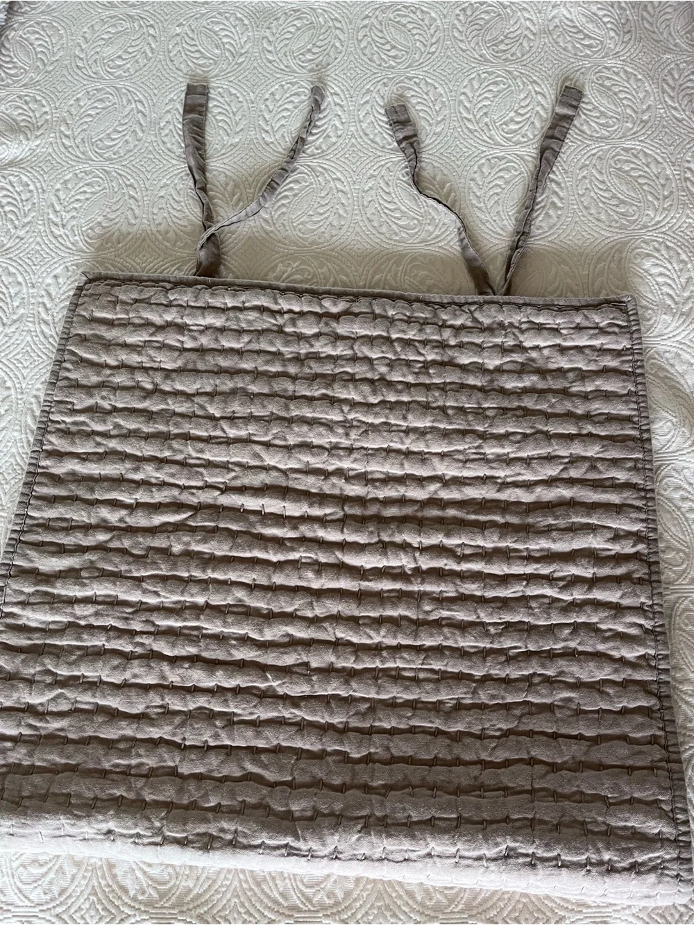 NWOT Pottery Barn PickStitch Cotton Linen Quilted Sham King Flax Beige Tie 20x36